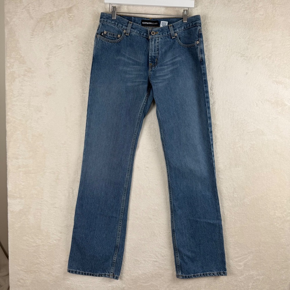 Vintage Express Bikini Blue Straight Leg Denim No Back Pocket Low Rise S 9/10L